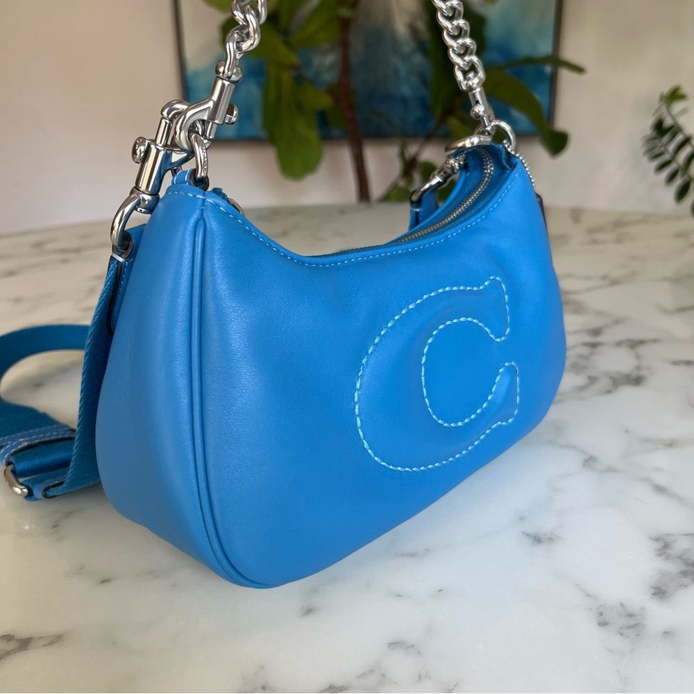 Coach Teri Shoulder Bag w/ Signature Quilting Silver Bright Blue CJ608 Crossbody - Picture 3 of 16